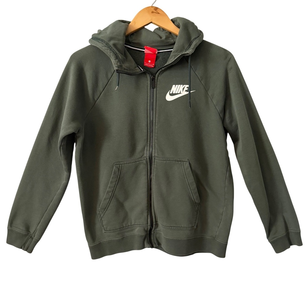 Nike Sportswear Sz Sm Full Zip Hoodie Olive Military Green Logo Casual Classic